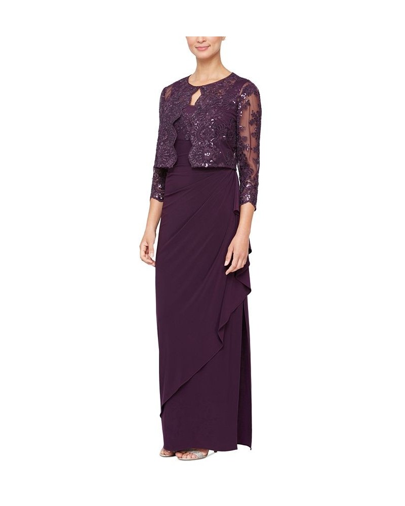 Petite Empire-Waist Embroidered Dress and Jacket Eggplant $64.50 Dresses