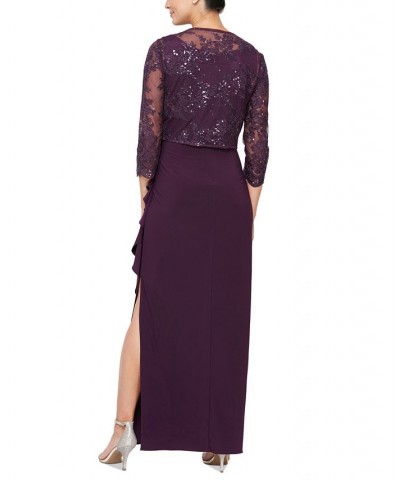 Petite Empire-Waist Embroidered Dress and Jacket Eggplant $64.50 Dresses