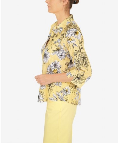 Petite Summer In The City Etched Floral Button Down Top Yellow $35.45 Tops