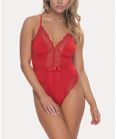 Women's Henny Lace Accent Lingerie Bodysuit Red $21.84 Lingerie