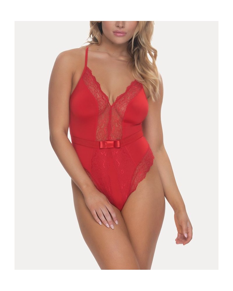 Women's Henny Lace Accent Lingerie Bodysuit Red $21.84 Lingerie