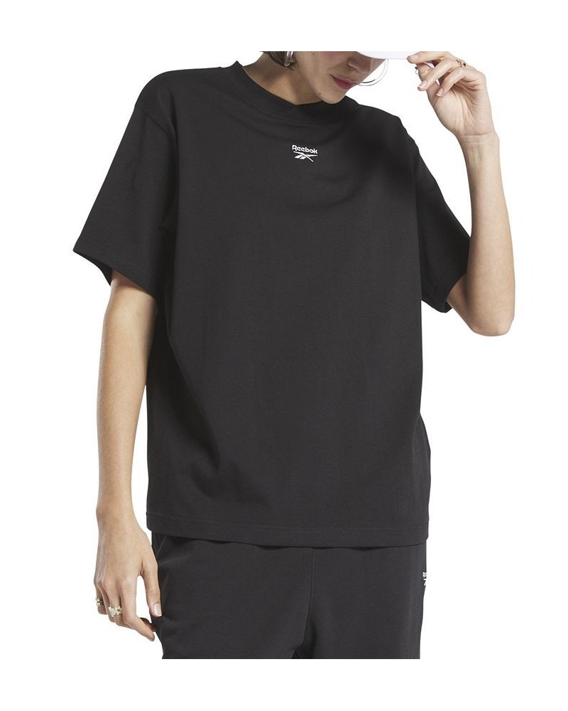 Women's Cotton Relaxed Crewneck Logo Tee Black $14.28 Tops