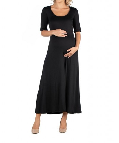 Casual Maternity Maxi Dress with Sleeves Black $24.48 Dresses