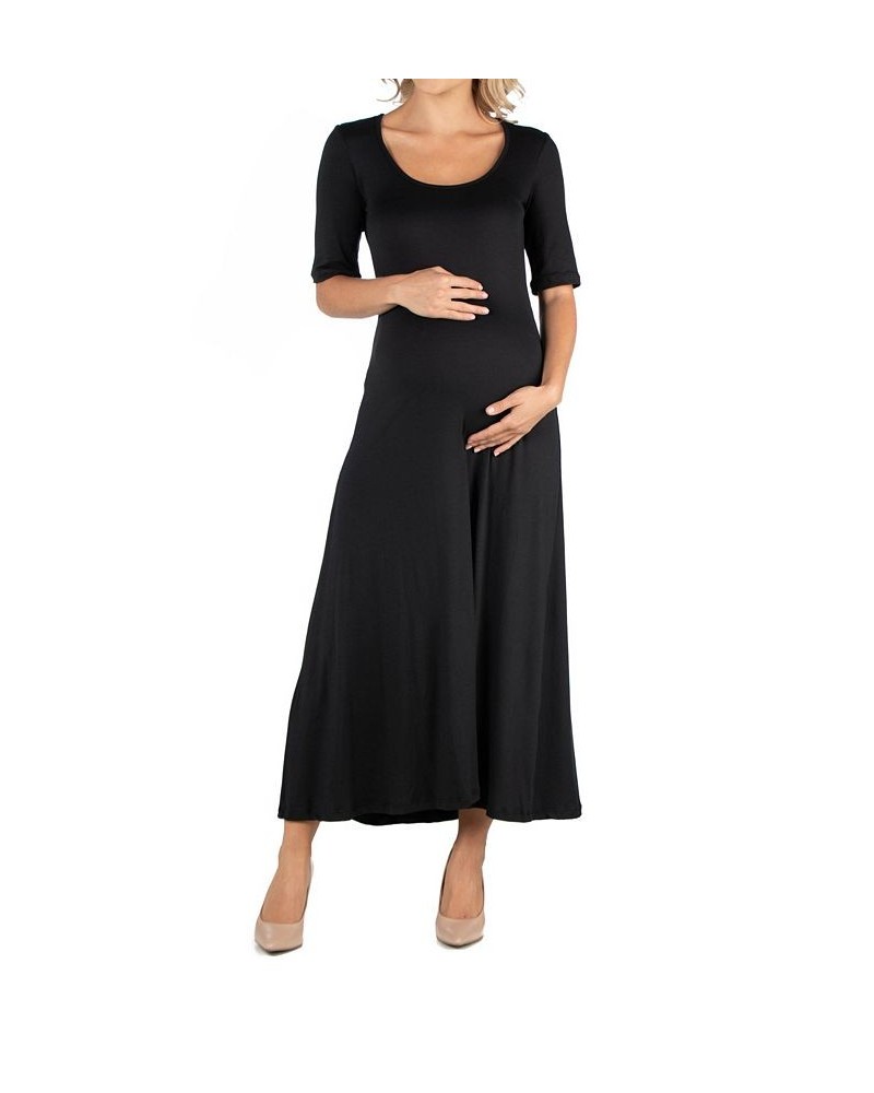 Casual Maternity Maxi Dress with Sleeves Black $24.48 Dresses