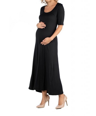 Casual Maternity Maxi Dress with Sleeves Black $24.48 Dresses