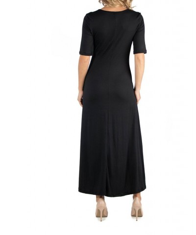 Casual Maternity Maxi Dress with Sleeves Black $24.48 Dresses