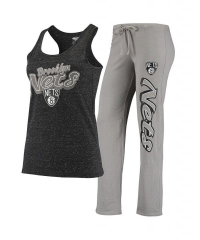 Women's Gray Black Brooklyn Nets Racerback Tank Top and Pants Sleep Set Gray, Black $37.09 Pajama