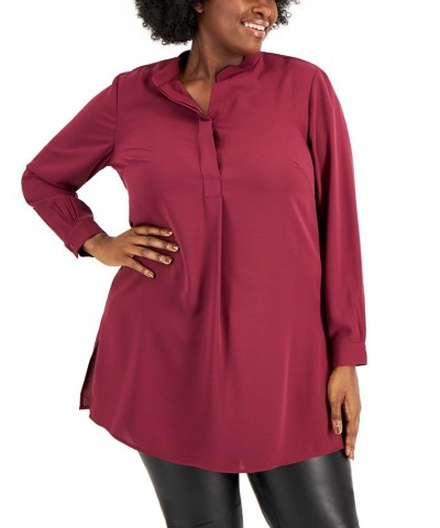 Plus Size Longer Length Nehru Tunic Chianti $17.44 Tops