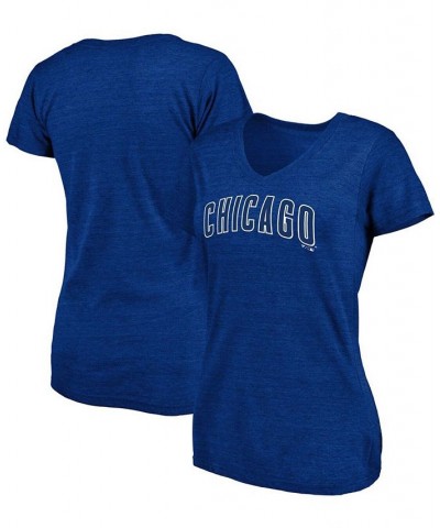 Women's Heathered Royal Chicago Cubs Wordmark Tri-Blend V-Neck T-shirt Heather Royal $18.45 Tops