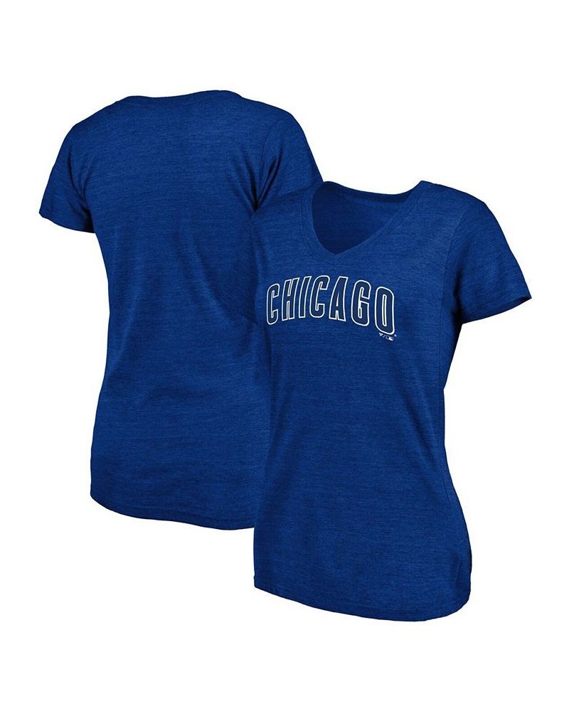 Women's Heathered Royal Chicago Cubs Wordmark Tri-Blend V-Neck T-shirt Heather Royal $18.45 Tops