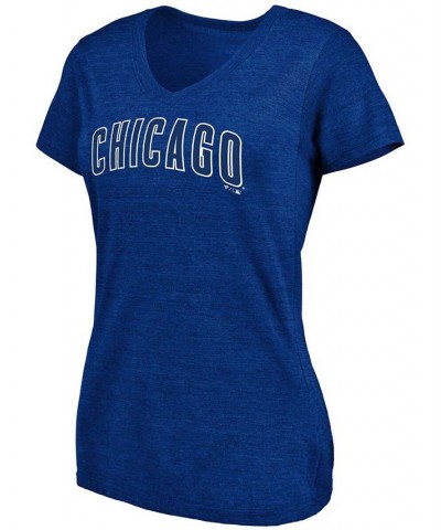 Women's Heathered Royal Chicago Cubs Wordmark Tri-Blend V-Neck T-shirt Heather Royal $18.45 Tops