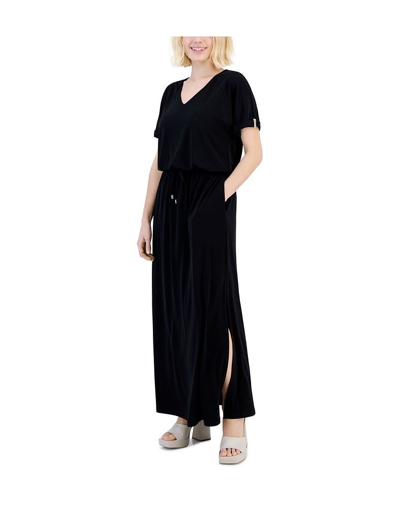 Petite Side-Slit Drawstring-Waist Dress Black $44.78 Dresses