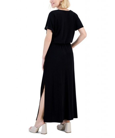 Petite Side-Slit Drawstring-Waist Dress Black $44.78 Dresses