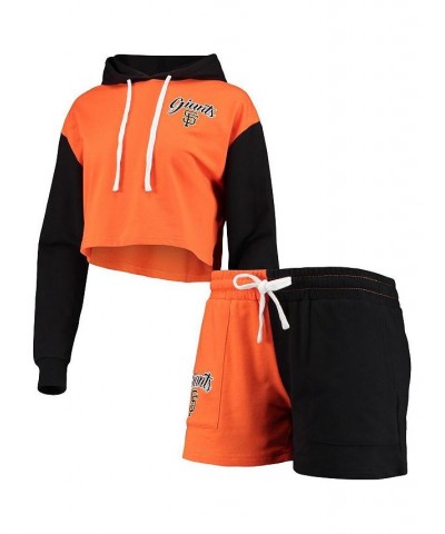 Women's Orange Black San Francisco Giants Color-Block Pullover Hoodie and Shorts Lounge Set $44.10 Pajama