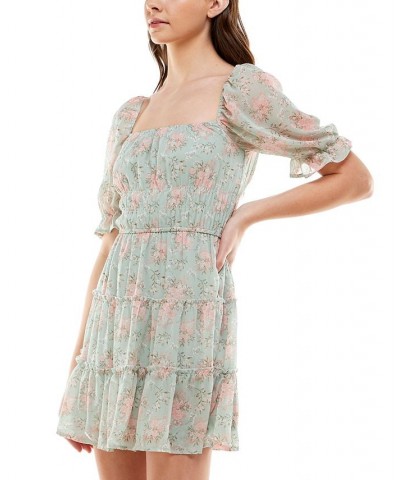 Juniors' Floral-Print Tiered Dress Green Floral $31.86 Dresses