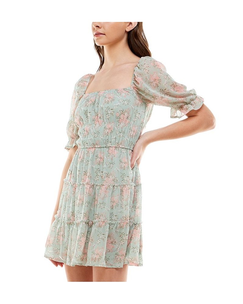 Juniors' Floral-Print Tiered Dress Green Floral $31.86 Dresses