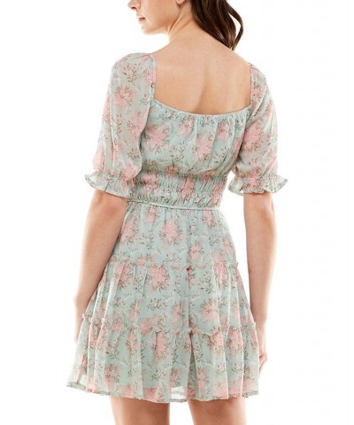 Juniors' Floral-Print Tiered Dress Green Floral $31.86 Dresses