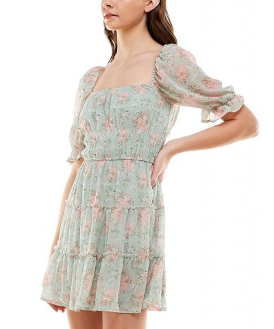 Juniors' Floral-Print Tiered Dress Green Floral $31.86 Dresses