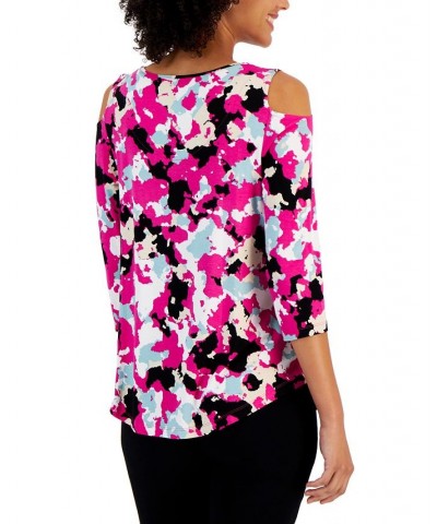 Petite Camo-Print Cold-Shoulder Top Wildflower Pink Combo $13.80 Tops