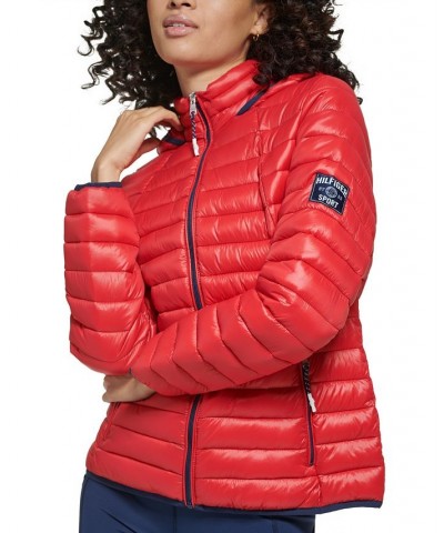 Women's Lightweight Hooded Packable Puffer Jacket Red $32.14 Jackets