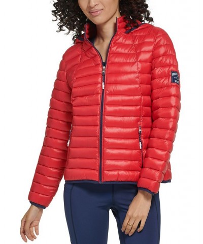 Women's Lightweight Hooded Packable Puffer Jacket Red $32.14 Jackets