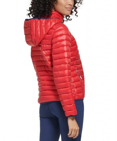 Women's Lightweight Hooded Packable Puffer Jacket Red $32.14 Jackets