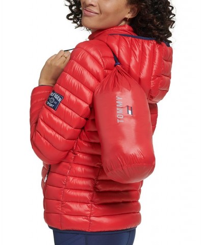 Women's Lightweight Hooded Packable Puffer Jacket Red $32.14 Jackets