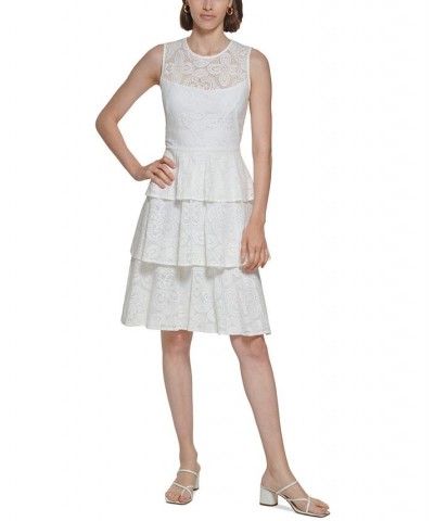 Petite Sleeveless Tiered Lace Fit & Flare Dress Cream $47.00 Dresses