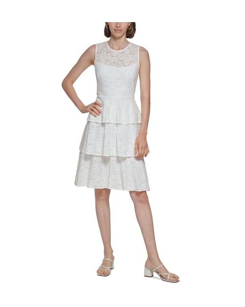 Petite Sleeveless Tiered Lace Fit & Flare Dress Cream $47.00 Dresses