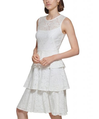 Petite Sleeveless Tiered Lace Fit & Flare Dress Cream $47.00 Dresses