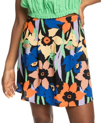 Juniors' Golden Poppy Floral Pleated Mini Skirt Anthracite Flower Jammin $29.40 Skirts