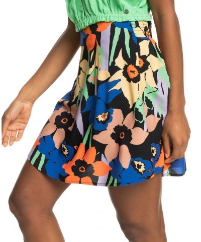 Juniors' Golden Poppy Floral Pleated Mini Skirt Anthracite Flower Jammin $29.40 Skirts