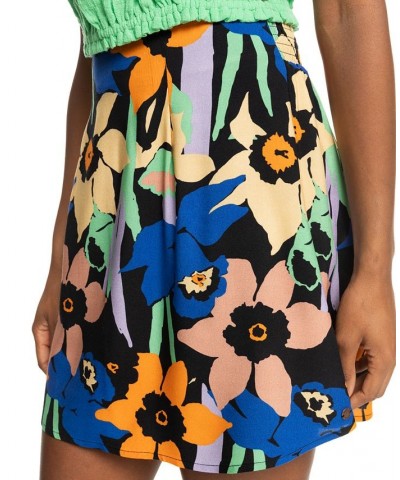 Juniors' Golden Poppy Floral Pleated Mini Skirt Anthracite Flower Jammin $29.40 Skirts