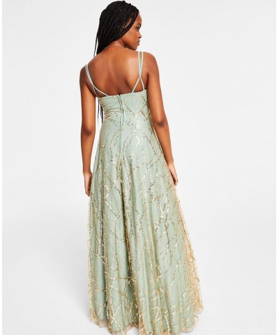 Juniors' Embellished Ballgown Sage/Gold $91.96 Dresses