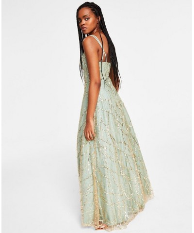 Juniors' Embellished Ballgown Sage/Gold $91.96 Dresses