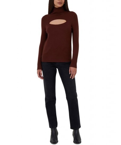 Women's Babysoft Front-Cutout Sweater Brown $17.31 Sweaters