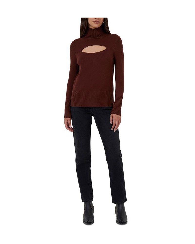 Women's Babysoft Front-Cutout Sweater Brown $17.31 Sweaters