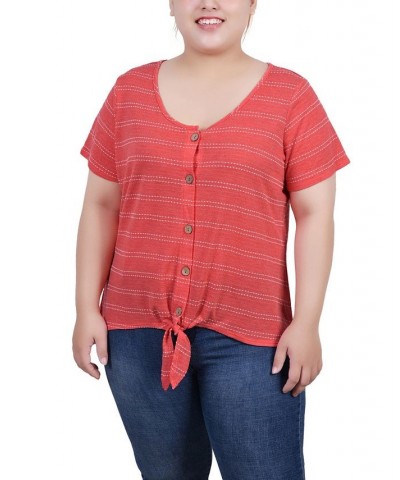 Plus Size Short Sleeve Tie Front Top Red $14.90 Tops