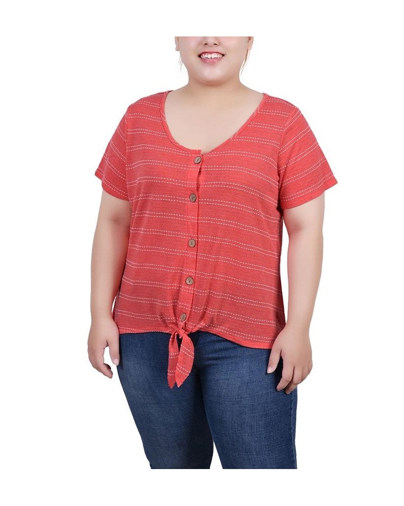 Plus Size Short Sleeve Tie Front Top Red $14.90 Tops