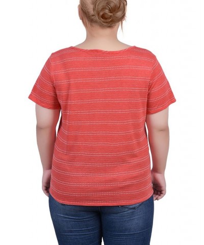 Plus Size Short Sleeve Tie Front Top Red $14.90 Tops