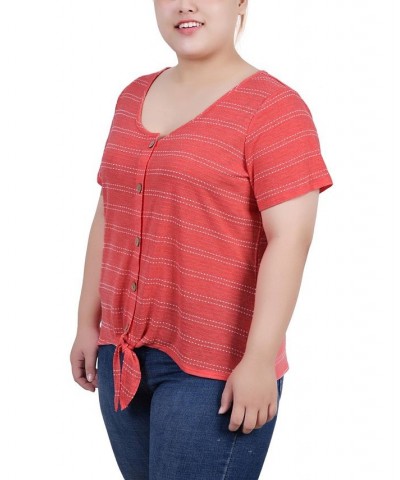 Plus Size Short Sleeve Tie Front Top Red $14.90 Tops