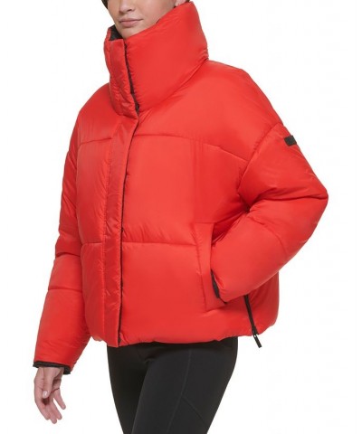 Women's Reversible Oversized Zip-Up Puffer Jacket Red $40.74 Jackets