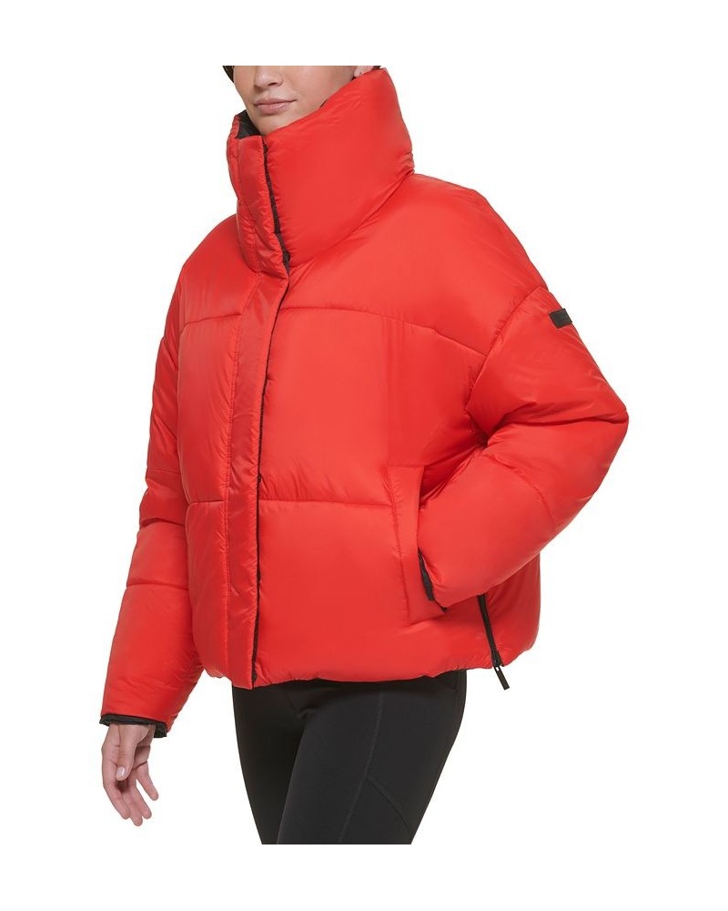 Women's Reversible Oversized Zip-Up Puffer Jacket Red $40.74 Jackets