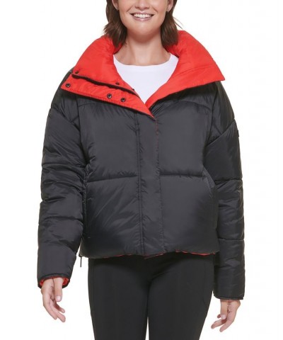 Women's Reversible Oversized Zip-Up Puffer Jacket Red $40.74 Jackets