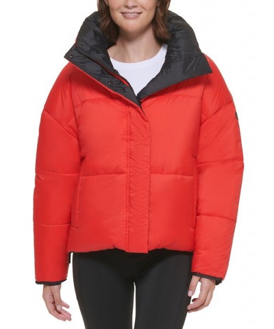 Women's Reversible Oversized Zip-Up Puffer Jacket Red $40.74 Jackets