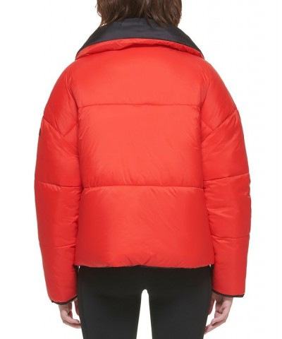 Women's Reversible Oversized Zip-Up Puffer Jacket Red $40.74 Jackets