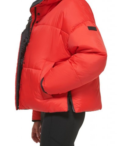 Women's Reversible Oversized Zip-Up Puffer Jacket Red $40.74 Jackets