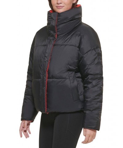 Women's Reversible Oversized Zip-Up Puffer Jacket Red $40.74 Jackets