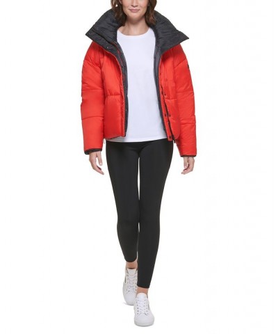 Women's Reversible Oversized Zip-Up Puffer Jacket Red $40.74 Jackets