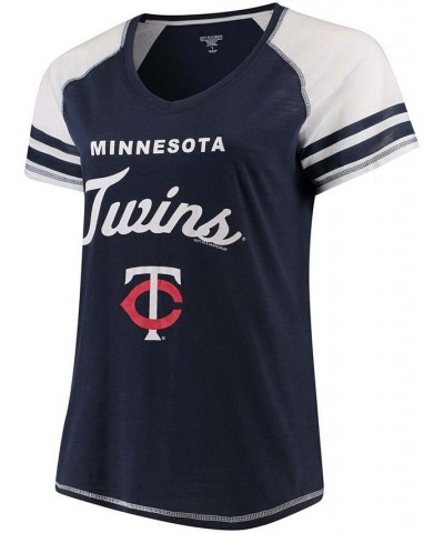 Women's Plus Size Navy Minnesota Twins Three Out Color Blocked Raglan Sleeve T-shirt Navy $31.00 Tops